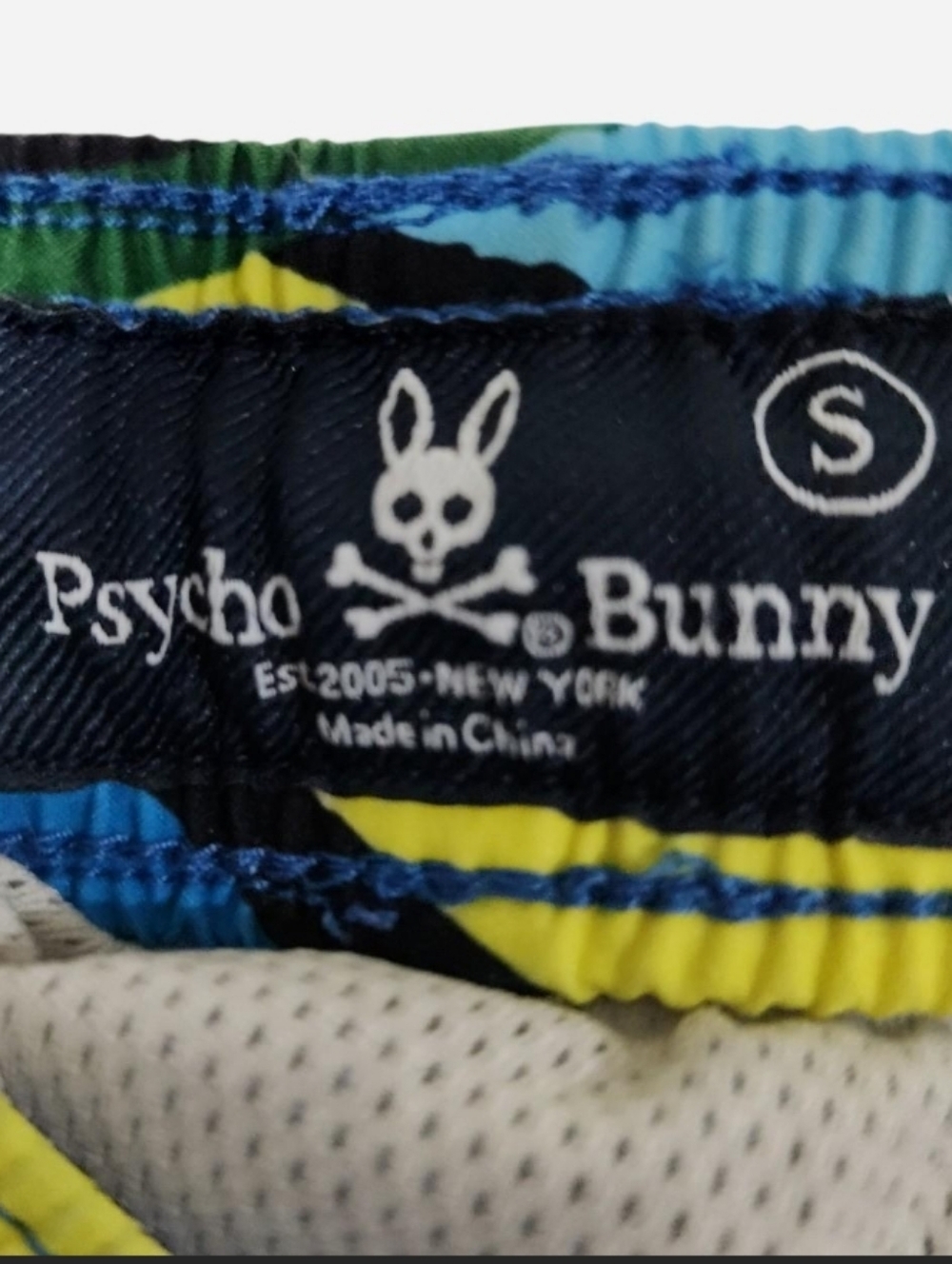 Psycho Bunny Men’s Grey & Neon Green Logo Swim Trunks Size Small EUC - Picture 2 of 8